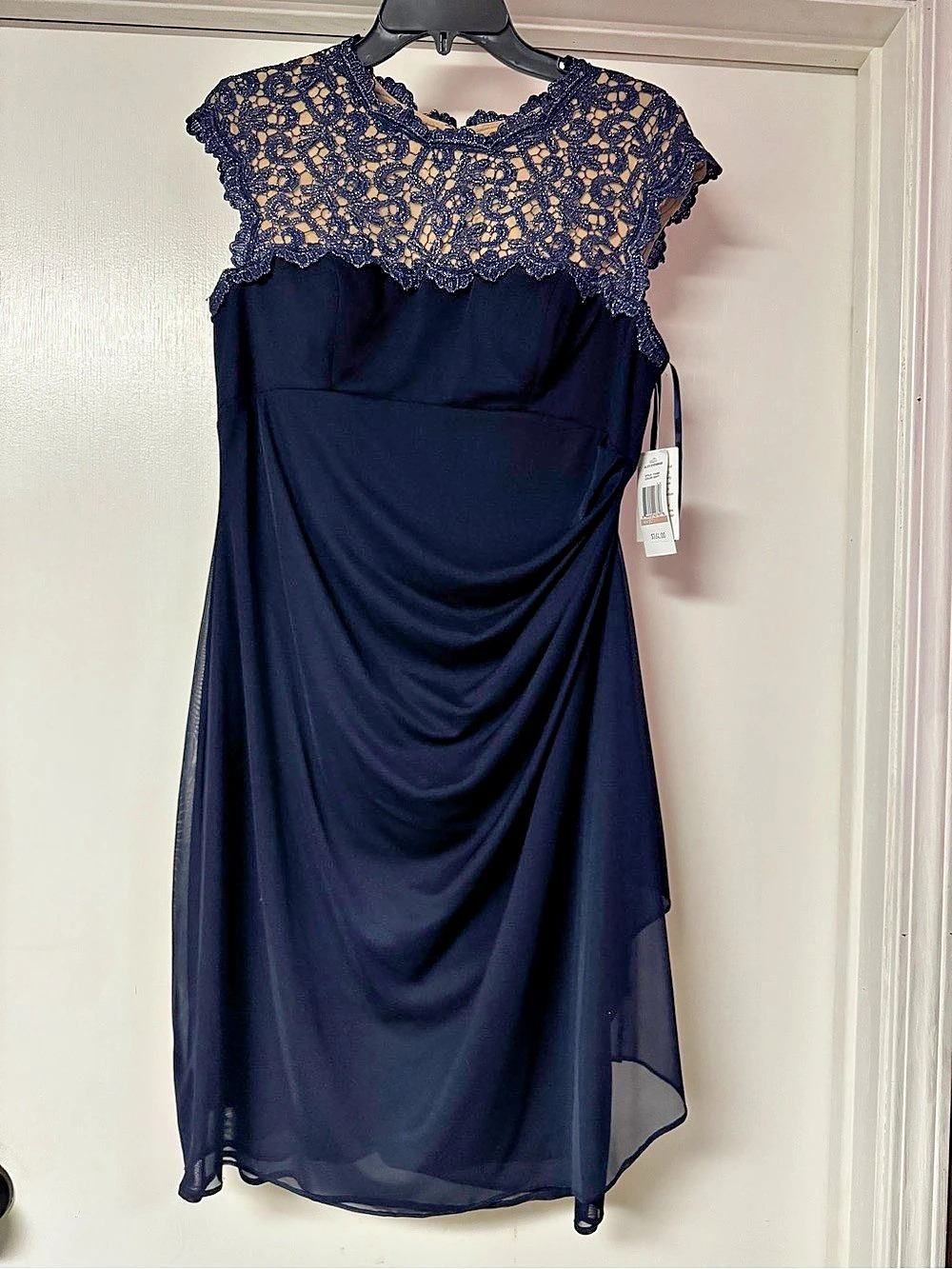 NWT Alex Evenings Navy Sequin Lace Bodice Cocktail Dress - Size 12